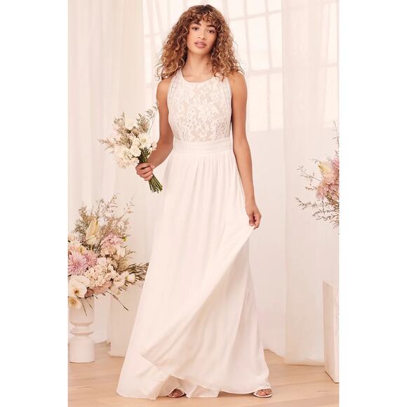 Lulus Forever and Always White Lace Maxi Dress Wedding Size X Small - Picture 2 of 8